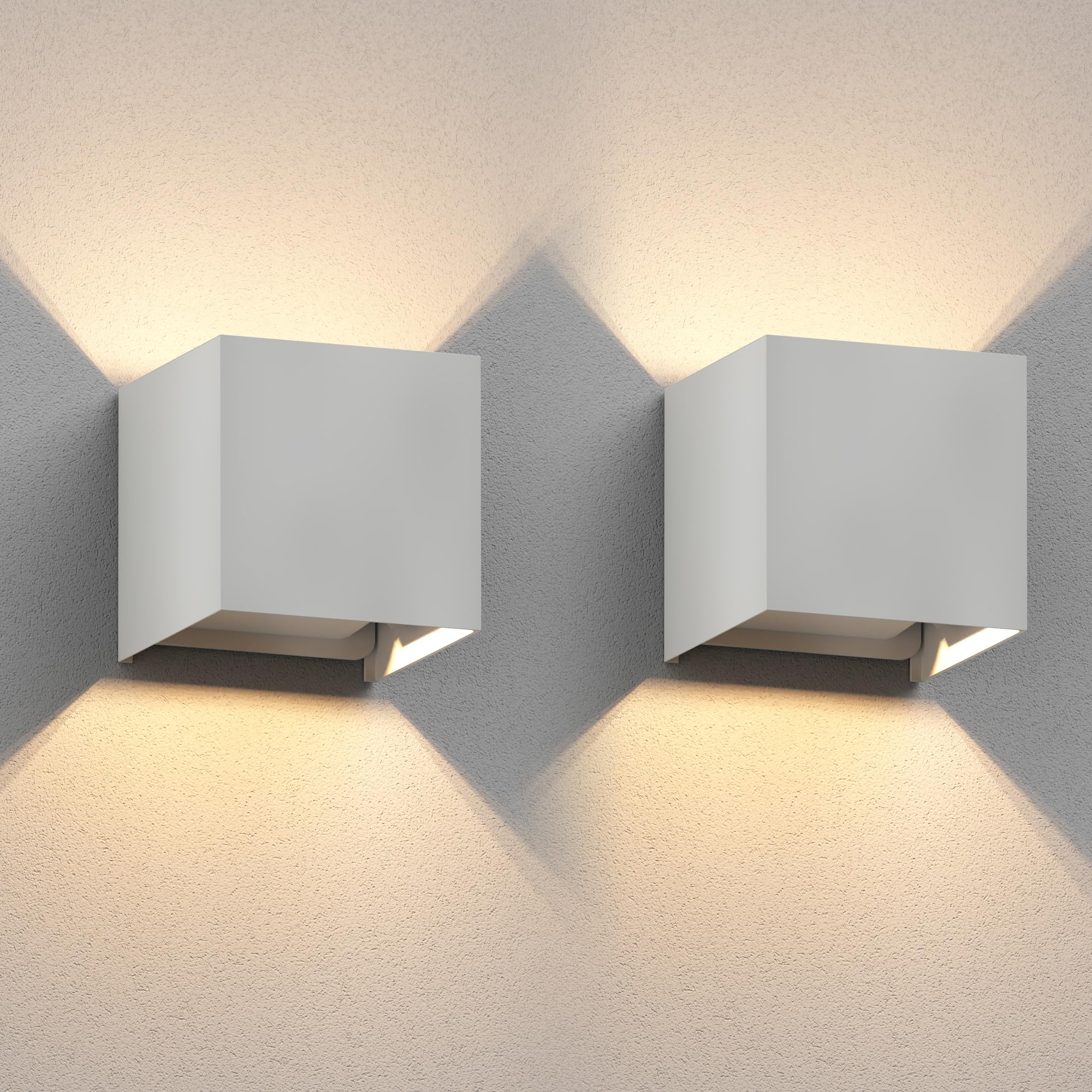 ledscom.de 2 x CUBEL wall Light for Outdoors, IP65, up/Downlight, matt White, Square, 1x G9 max. 10W