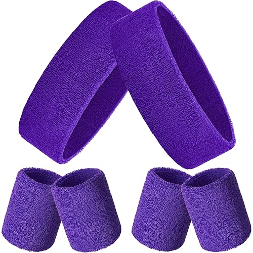 Bememo Pcs Neon Sports Sweatbands Set includes Headband Wristbands  Breathable Terry Cloth Athletic Bands for Gym Basketball Tennis Yoga Sweat 