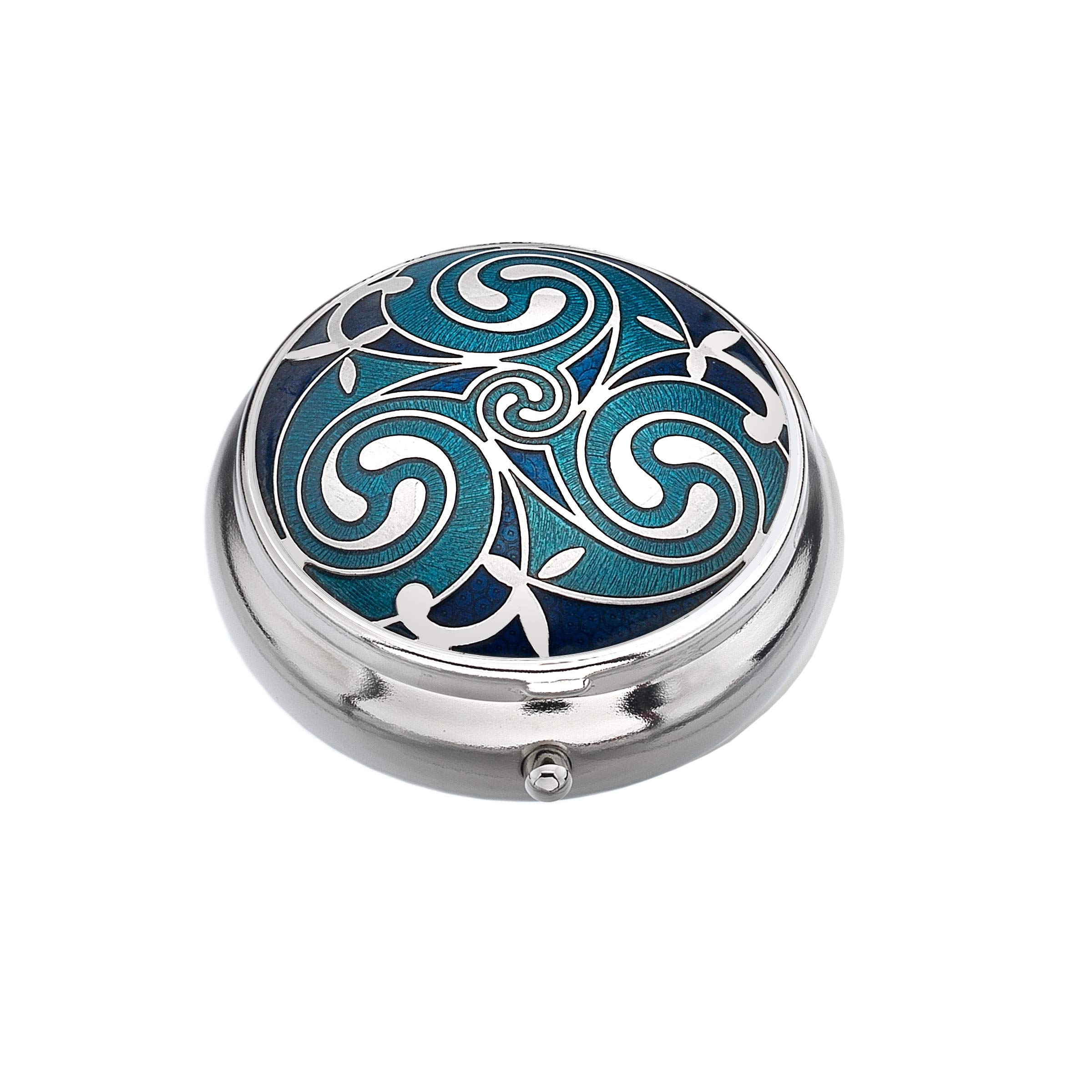 Sea Gems Pill Box in Celtic Triskele Design (Blue, 1 Compartment)