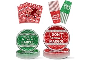 Christmas Party Supplies Decorations, 104 Pcs Funny Christmas Vacation Disposable Dinnerware, Red Xmas Themed Paper Plates, C