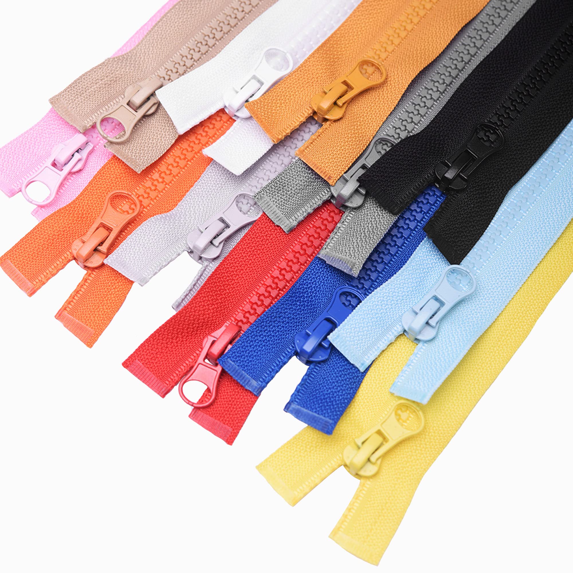 ftiemlovde 5mm Open Ended Zips for Sewing - 21 Pack Assorted 7 Colours Plastic Zippers​ Fasteners for Clothes, Bag Making（30/40/50 cm）