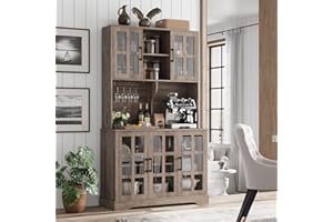 Keyluv Kitchen Pantry Storage Cabinet 71" Tall Freestanding Pantry Cabinet, Farmhouse Glass Door Buffet with Oven Countertop, Large Wood Hutch for Kitchen, Living Room and Dining Room, Rustic