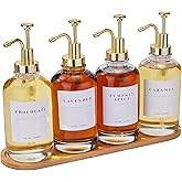 Coffee Syrup Dispenser for Coffee Bar, Coffee Syrup Pump Dispenser, Glass Syrup Bottle with Gold Upgraded Pump, 4 Pack 16.9 o