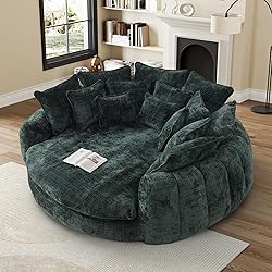 81” Oversized Upholstered Sofa Bed, Round Chaise