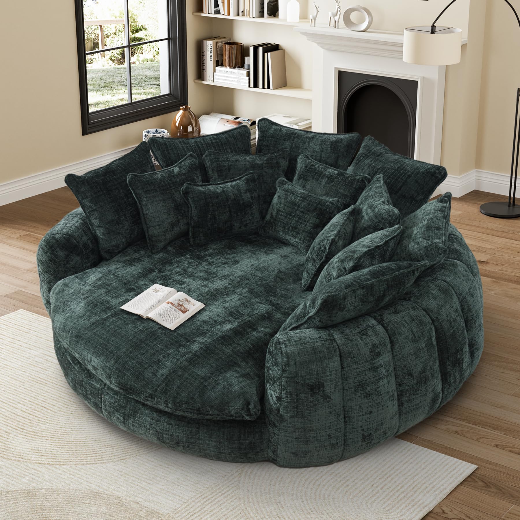 81” Oversized Upholstered Sofa Bed, Round Chaise