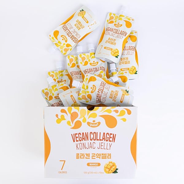 DELIEF VEGAN COLLAGEN KONJAC JELLY (MANGO FLAVOR) 120G X 10 PACKS – LOW-CALORIE FRUIT GEL SNACK, GLUTEN-FREE, PLANT-BASED, 7 KCAL PER POUCH