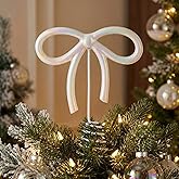 Soulchen Pearl Bow Christmas Tree Topper with Metal Base Electroplating Ceramics Christmas Bow Tree Topper Decorations for Xmas Holiday Wedding Birthday Party Gift