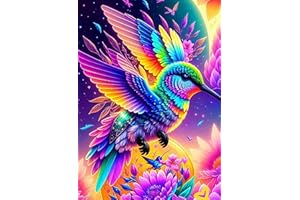 FOXKISS Hummingbird Diamond Art Painting Kits for Adults, Full Drill Diamond Dots Paintings for Beginners, Round 5D Paint with Diamonds Pictures Gem Art Painting Kits DIY Crafts Kits 12x16inch