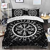Premium Viking Vegvisir & Runic Pattern Quilt Set – Nordic Norse Mythology Bedding with Pillowcases – Soft Polyester Comforter for Bedroom Décor, Gift for Men & Women – Queen (80x90 inches)