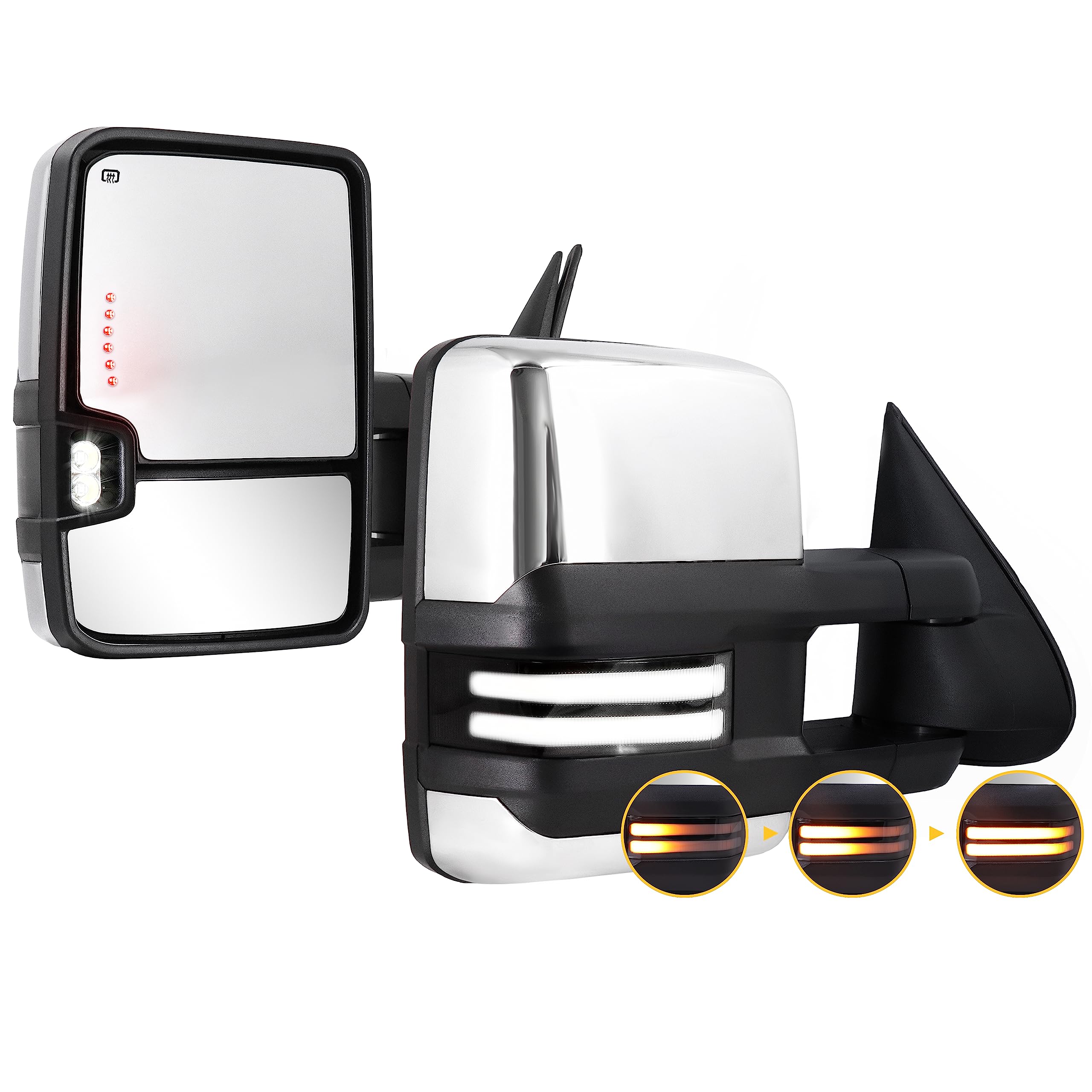 Photo 1 of Towing Mirrors Chrome Switchback Turn Lights Compatible with 2003-2007 Chevy Silverado GMC Sierra Tow Mirrors with Turn Signal Light Running Lights Power Glass Backup Lamp Heated Pair