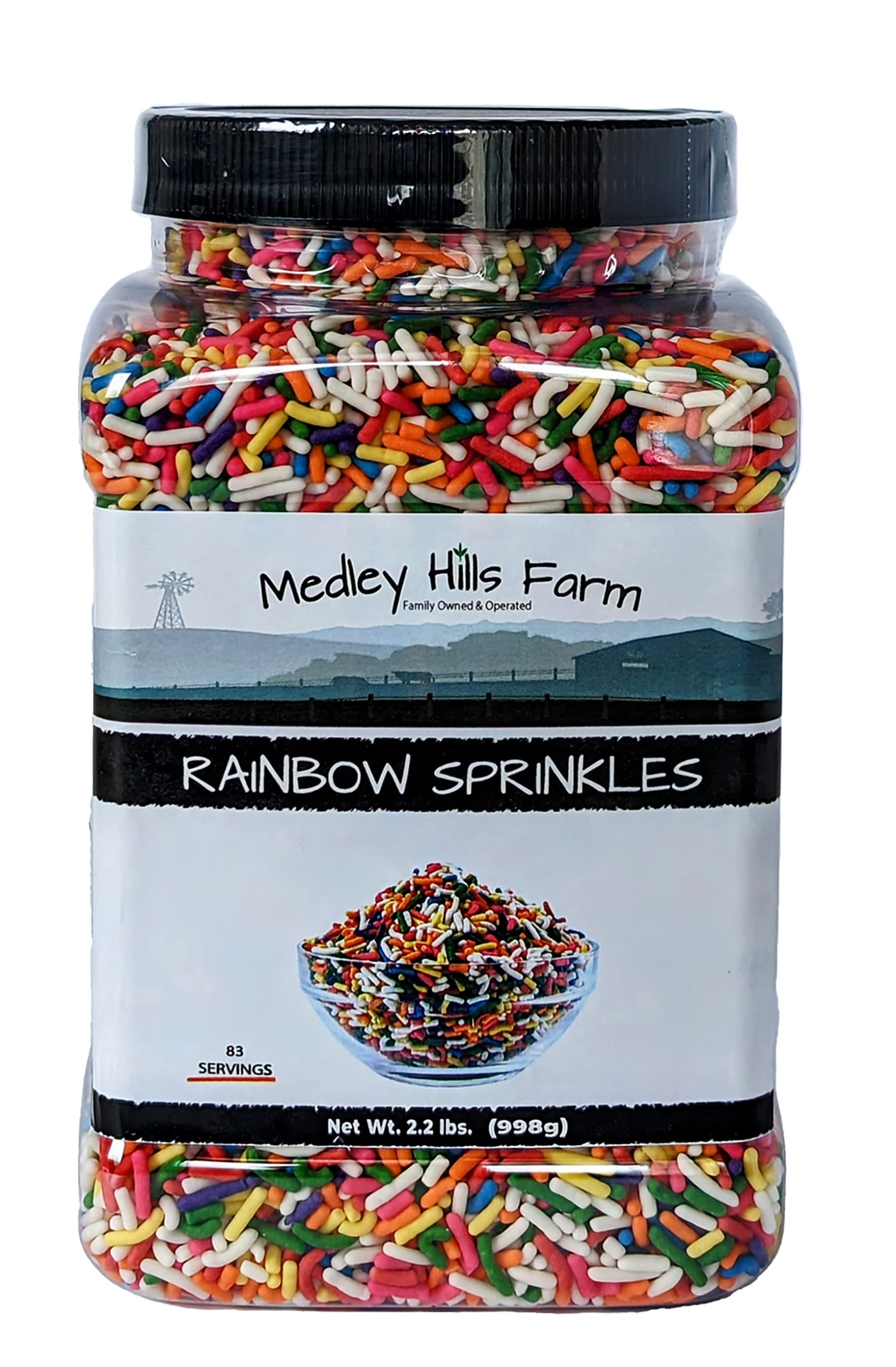 Rainbow sprinkles by Medley Hills farm in Reusable Container 2.2 Lbs. - Great bulk rainbow sprinkles for cake decorating,cookie decorating - brownies and ice cream toppings