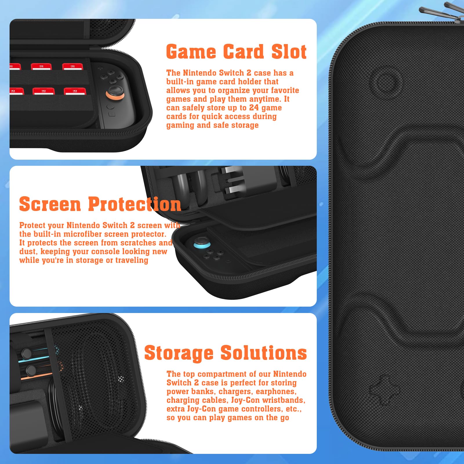Tasche für Nintendo Switch 2 (2025) - Harte Tragetasche mit 24 Spielkarten-Fächern & Bracket, Zubehör Beinhaltet Reisetasche für Nintendo Switch 2,Displayschutz,Transparente Schutzhülle,Daumengriff 4