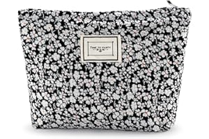 URSKYTOUS Flower Makeup Bag Travel Large Cosmetic Bag for Women Cute Cotton Makeup Pouch Zipper Cosmetic Pouch for Purse Aesthetic Black Floral Makeup Organizer Bag Portable Toiletry Bag