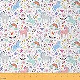 Unicorn Upholstery Fabric by The Yard, Rainbow