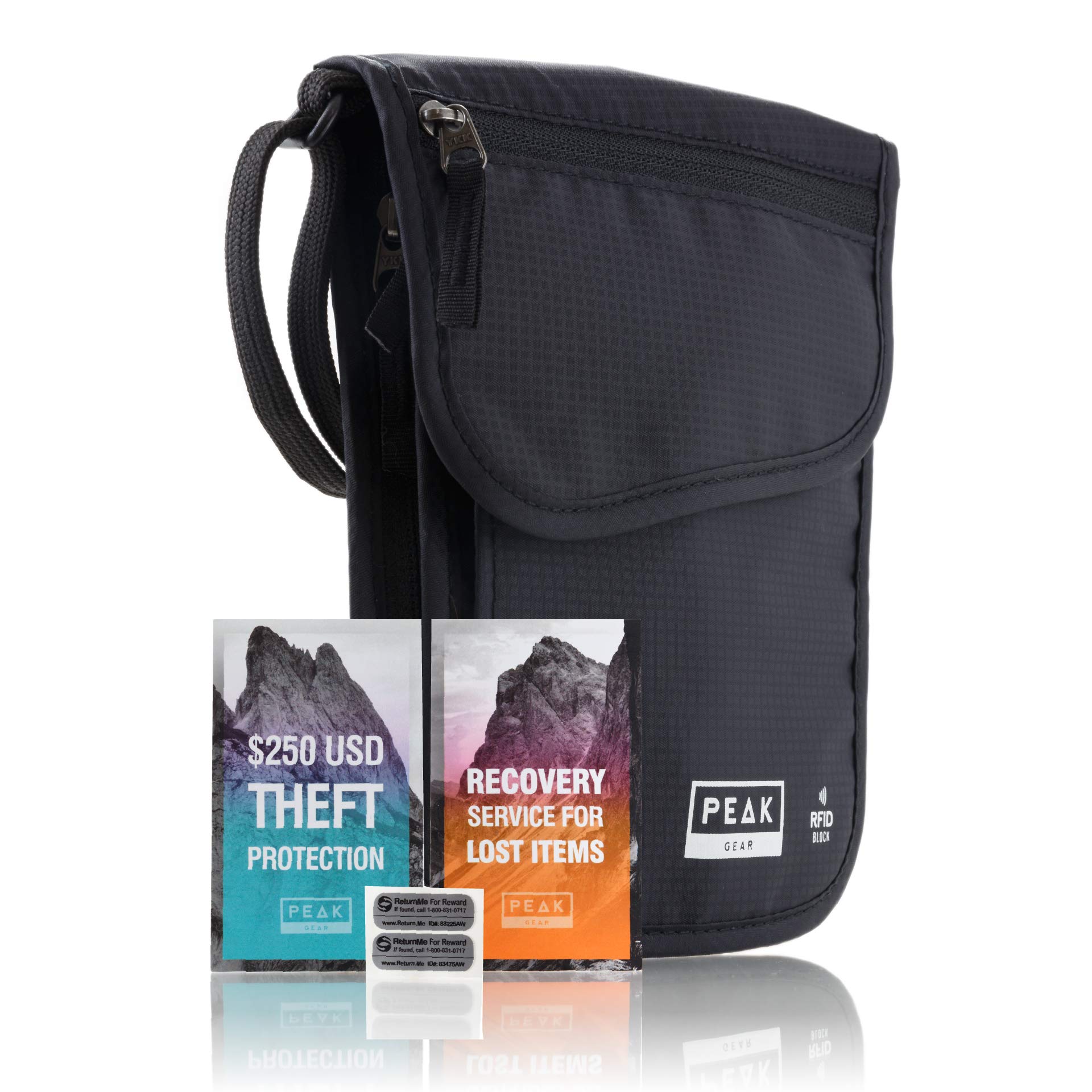 Peak Gear RFID Neck Wallet - Includes Theft Insurance and Global Lost & Found Service
