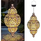 Hanging Solar Lanterns,Outdoor Garden Decor Solar Lantern Metal Moroccan Yard Art Gardening Decorative,Outside Hanging Lights Christmas Decorations for Gazebo Patio Chandelier Garden Gift