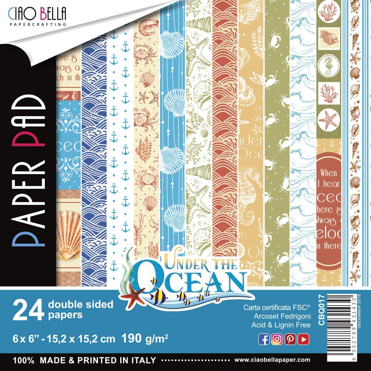 CIAO BELLA PAPER PAPR 6" 6X6 24/PKG, Under The Ocean, 12 Designs/2 Each, One Size