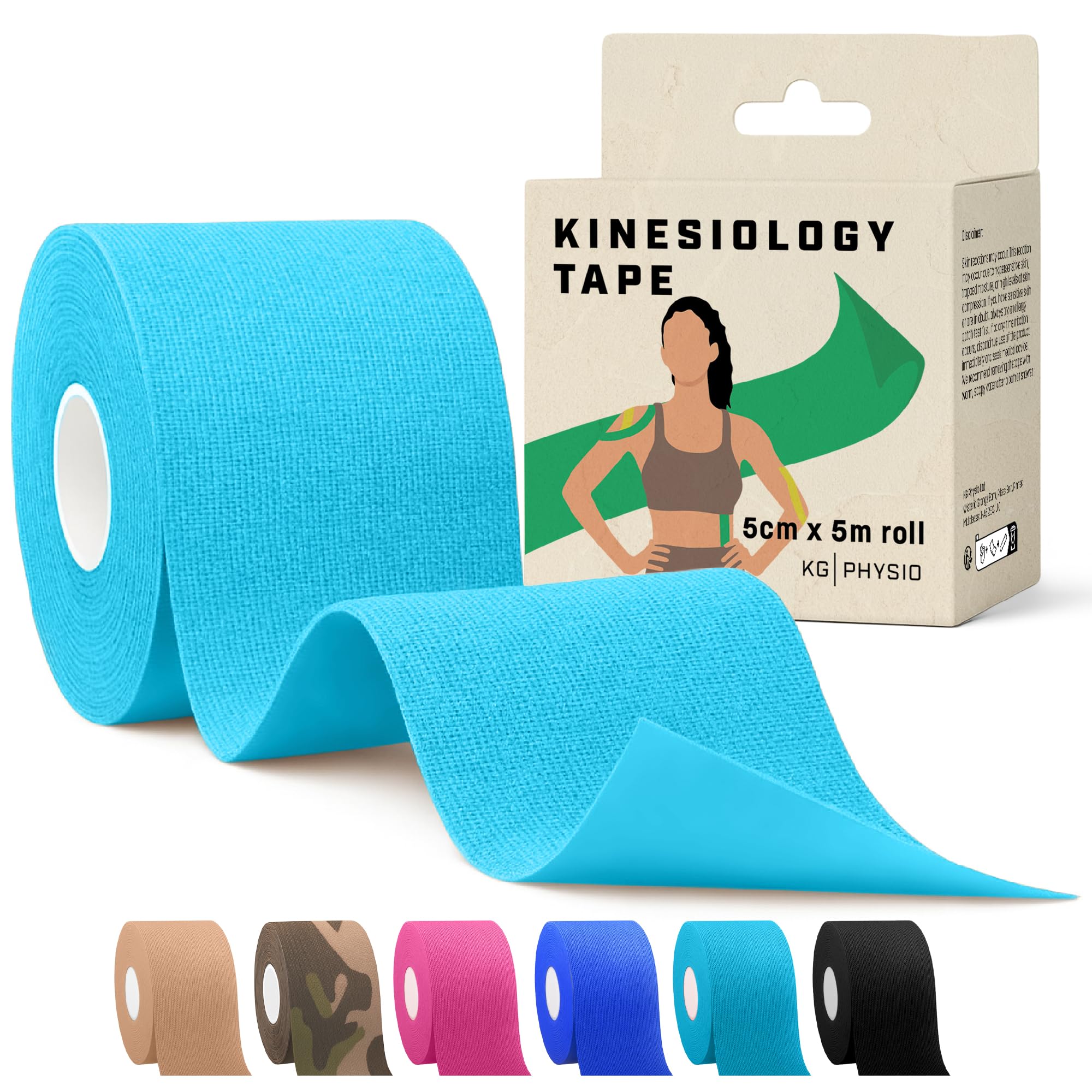 Kinesiology Tape 5m Roll - Sports and Medical Tape for Joint and Muscle Support, Multipurpose KT Tape, Body Tape, Knee Tape, Boob Tape, Physio Tape, Sports Tape, Trans Tape, Athletic Tape - Light Blue