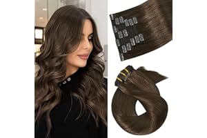 Aison Hair Extensions for Women Medium Brown Clip in Hair Extensions Real Human Hair 75G/7Pcs Soft Silky Straight 16clips 18 