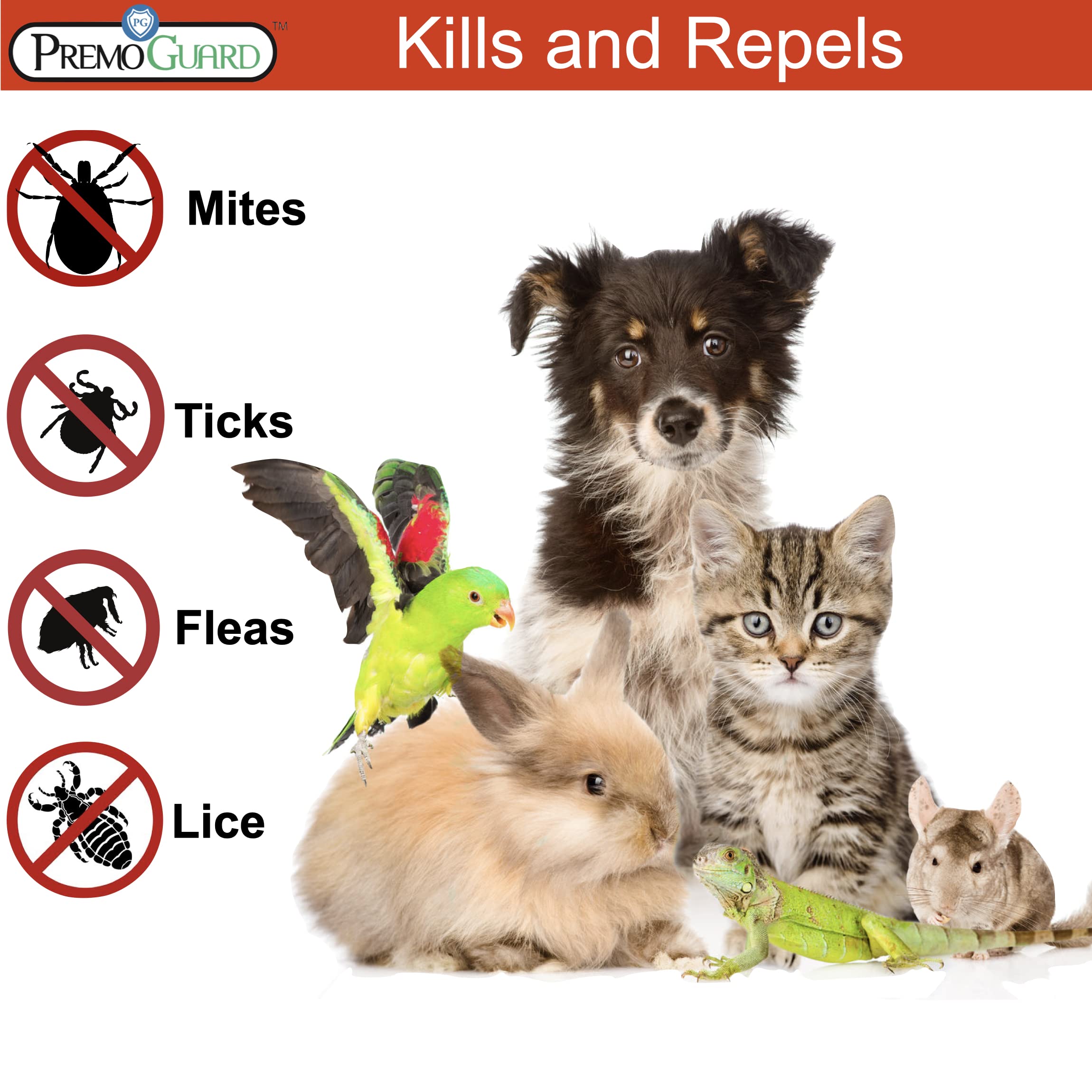 Premo Guard Pet Protector Spray - 32 oz - Kills Mites, Fleas, Ticks, & Mosquitoes - for Dogs, Cats, & Home - Natural Plant Based Oils for Control, Prevention & Treatment - Family Safe