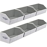 Homsorout Closet Organizers Bins 6 Packs - Large Closet Shelf Organizer with Handles, Fabric Trapezoid Storage Bins, Collapsible Storage Cubes for Clothes, Towels, Light Gray