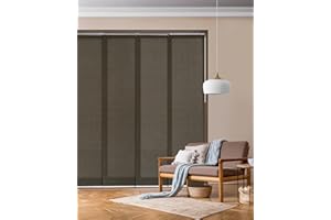 GoDear Design Adjustable Sliding Panel Track Blinds 45.8"- 86" W x 96" H, Extendable Vertical Blinds for Windows Patio Doors Room Dividers, See-Through Trimmable Jute Fabric, Semi-Privacy, Pu'er Tea