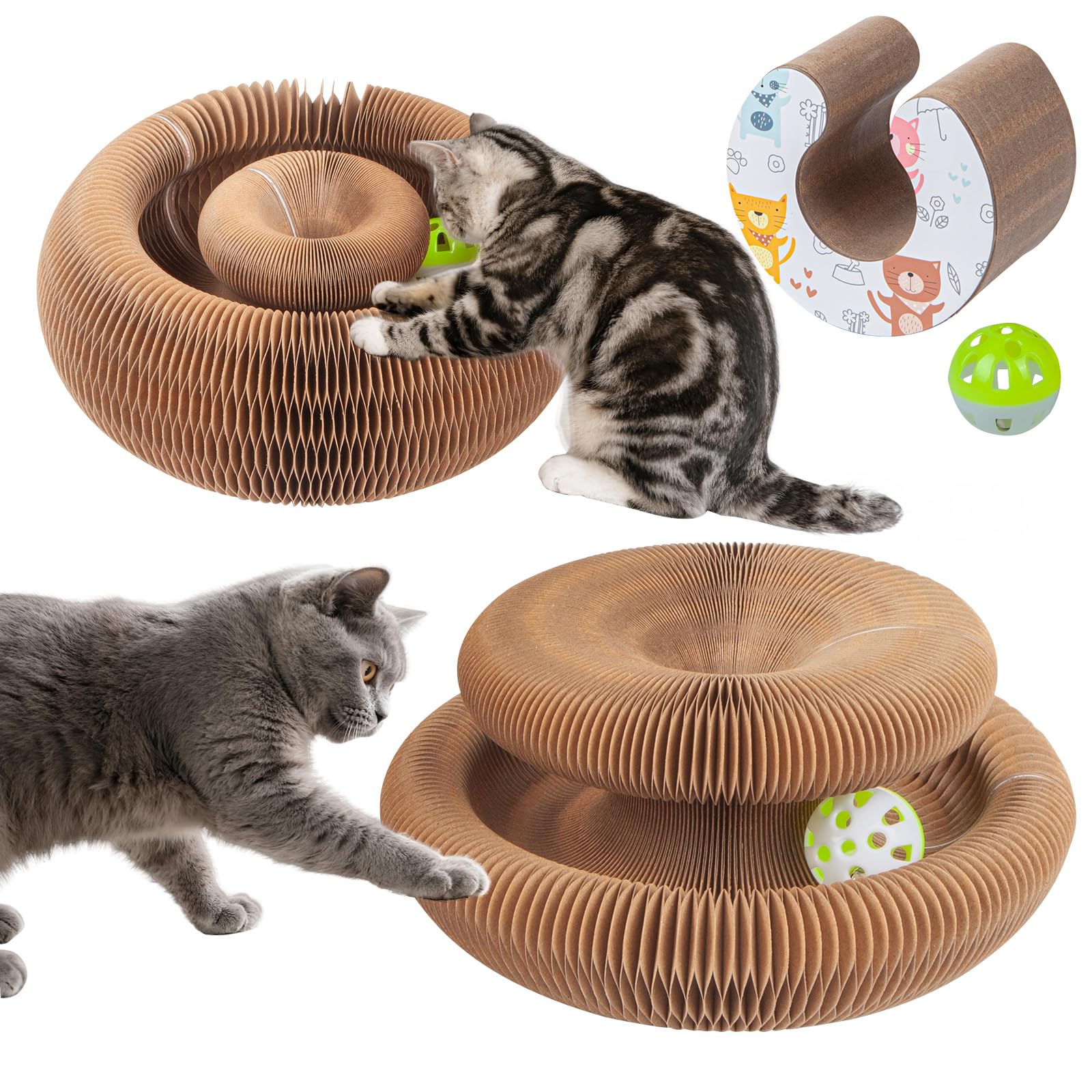 Kitty Kurlz Cat Toys for Indoor Kitten & Adult Cats – Magic Accordion Scratcher Board, Curly Scratch Ring, Enrichment Play Track with Ball, Flexible Kurls for Outdoor or Indoor Fun — image 1