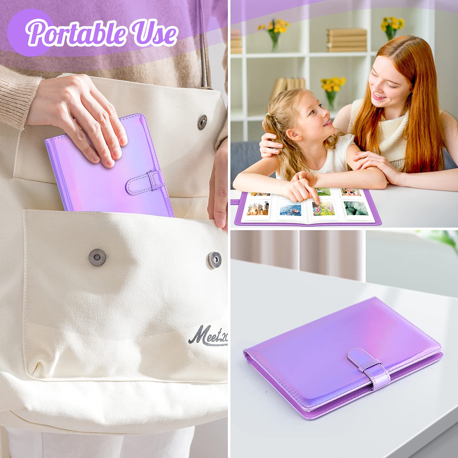 Ablus 256 Pockets Photo Album for Polaroid Snap SnapTouch Zip Mint Cameras Printers, Fujifilm Instax Mini 11 90 9 8+ 8 7S 70 50S 26 25 LiPlay Instant Camera Film, Mini Link SP-1 Printer(Nebula Purple)