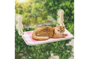 MEWOO Cat Window Perch Durable Cat Hammock Seat for Indoor Cats Reversible Mat Use Year-Around Foldable Cat Bed Providing All-Around Sunbath Saving Space Washable Holds Up to 40 lbs (Pink, Medium)