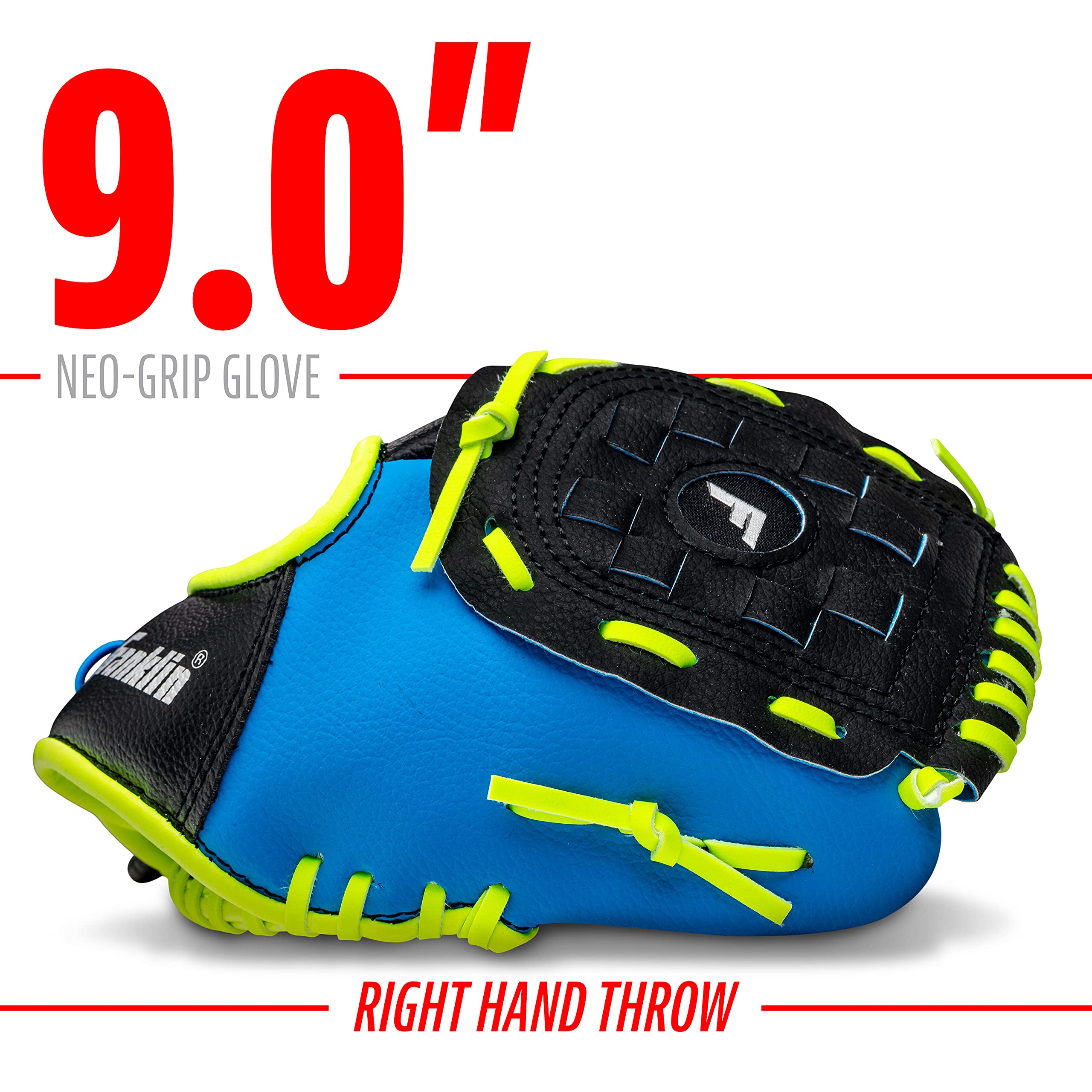 Franklin Sports Youth Teeball Glove - 9.0 Inch Neo-Grip Synthetic Leather Fielding Glove - Left & Right Handed Ready To Play with Ball