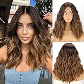 MISSQUEEN Ombre Brown Short Wavy Wig for Women Medium Length Brown hair Synthetic Heat Resistant Wavy Wig Natural Looking for Everyday Hairstyle Cosplay Party Halloween Use