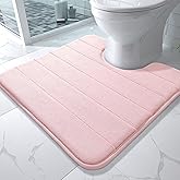 Yimobra Memory Foam Toilet Bath Mat U-Shaped, Soft and Comfortable, Super Water Absorption, Non-Slip, Thick, Machine Wash and Easier to Dry for Bathroom Commode Contour Rug, 24 X 24 Inches, Pink