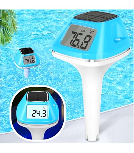 Termometro Per Piscina Solare Digitale Galleggiante Con Luci LED A 8 Colori - Impermeabile IPX7, Grande Pannello Solare, Display Doppia Faccia