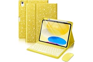 Hamile for iPad A16 Case with Keyboard - Mouse Backlit Wireless Detachable Keyboard Glitter Folio Cover with Pencil Holder fo