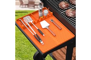 SARTNP Silicone Griddle Tools Mat for Blackstone, Griddle Accessories Side Shelf Mat Grill Pad for Outdoor Grill Kitchen Counter Spatula Silicone Mat with Drip Pad (Orange)