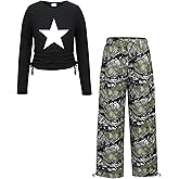 Yhnslsf Girls Clothes Tween Girl Clothing Long Sleeve Ruched Drawstring Ribbed Knit Top Camo Cargo Pants Fall Winter Outfits