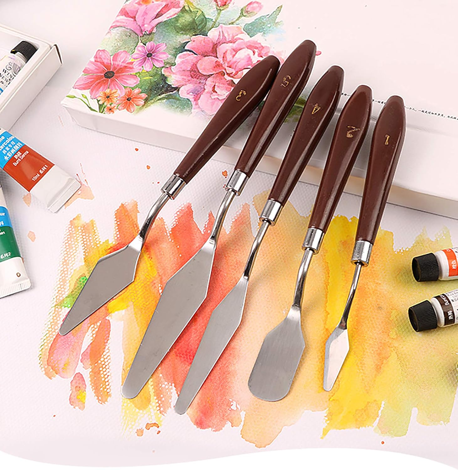WUWEOT 15 Pieces Palette Knife Set, Stainless Steel Spatula Palette Knife Oil Painting Mixing Scraper for Oil, Canvas, Acrylic Painting, 3 Pack