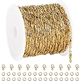 YOUBEIYEE 13 Feet Gold Plated Chain for Jewelry Making Stainless Steel Bar Link Chains Bulk on Spool with Jump Rings Lobster Clasps