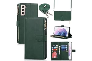 Jaorty Phone Case for Samsung Galaxy S21 5G Wallet Case for Women with Card Holder,[9 Card Slots] Crossbody Necklace Lanyard 