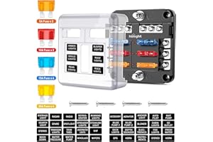 Nilight - 50055F 6 Way Blade Screw Fuse Block 6 Circuits with Negative Bus Fuse Box Holder with LED Indicator ATO/ATC Fuse Panel Waterproof Cover for 12V Automotive Cars Marine Boats RVs Trailers