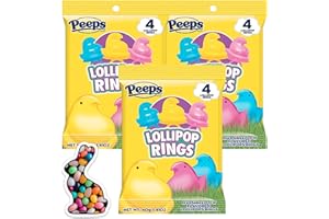 Okie Dokie Trading Co. Jelly Bean Bunny Sticker bundled with Peeps Gummies and Peeps Lollipop Rings (Rings - 3 pack)
