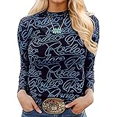 Urchics Womens Mock Neck Mesh Tops Western T Shirts Long Sleeve Layering Tops See Through Trendy Outfits Going Out Tops