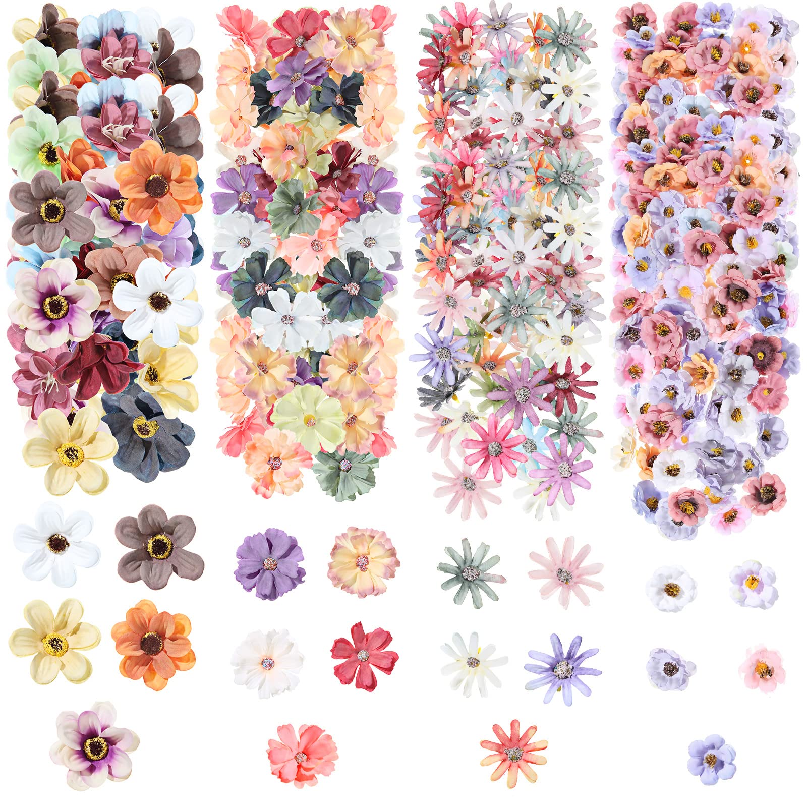 Cindeer 217 Pcs Mini Fake Heads Flowers Bulk Craft Fake Rose Daisy ...
