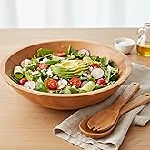 Extra Large Wooden Salad Bowl Set With Serving Utensils - A Beautiful Party Salad & Fruit Bowl With Serving Spoons Perfect for Your Dinner Party - Decorative & Practical Kitchen Must-Have