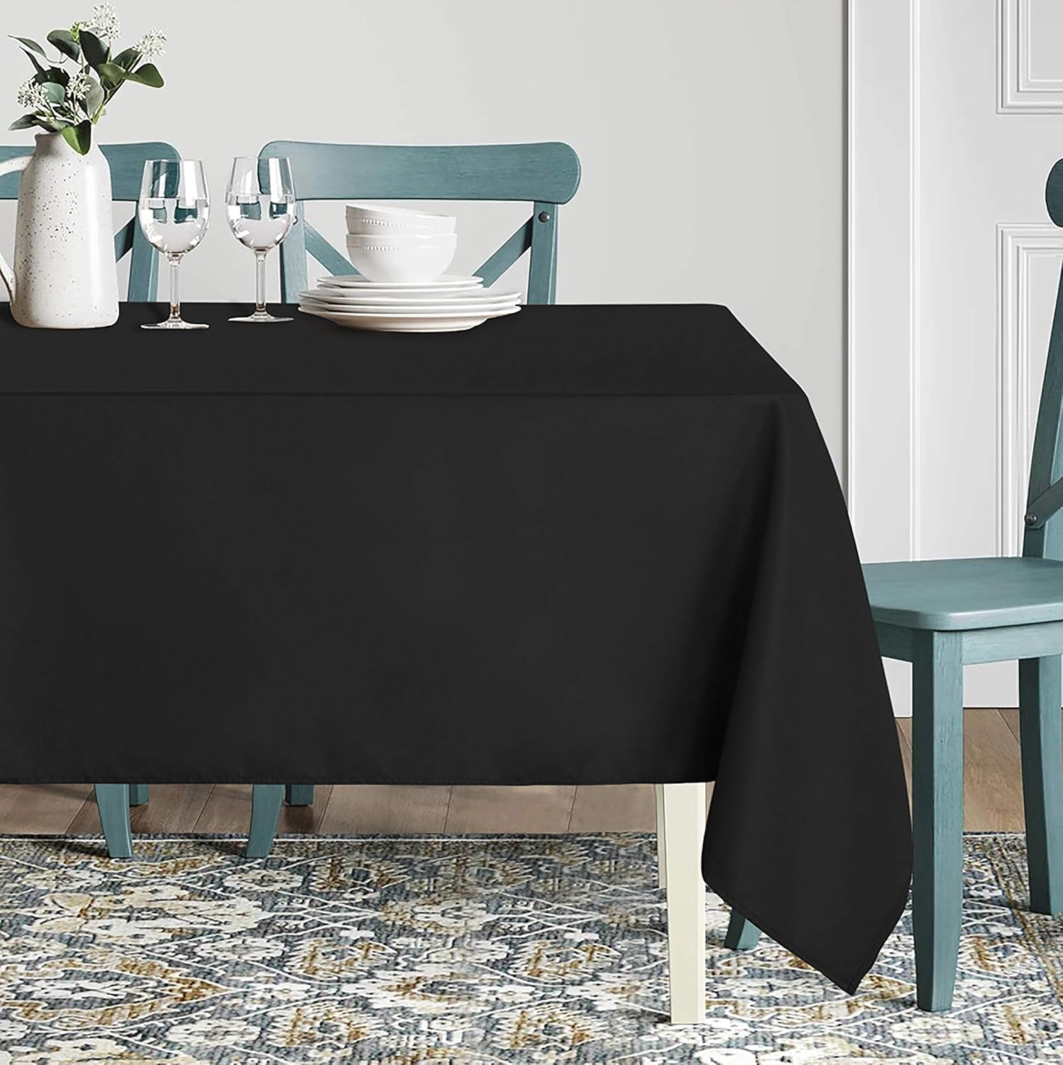 sancua Rectangle Tablecloth - 60 x 84 Inch - Stain and Wrinkle Resistant Washable Polyester Table Cloth, Decorative Fabric Table Cover for Dining Table, Buffet Parties and Camping, Black: Home & Kitchen