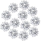 12Pcs Large 4.5 Inch Star Gift Bows for Gift Wrapping and Presents, Christmas Bows,for Parties, Birthdays, Weddings or Other Holidays. (Silver)