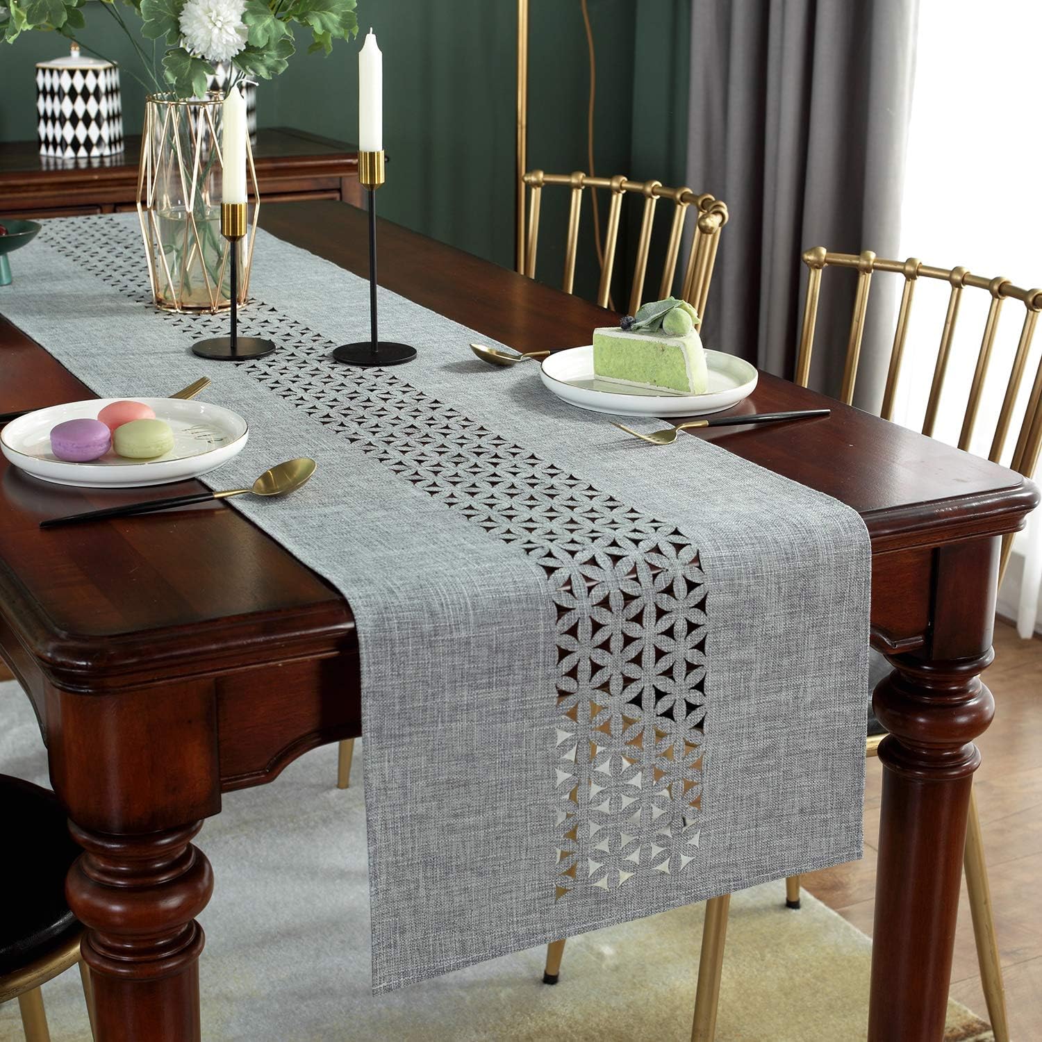 SUTAVIA Classic Rectangular Table Runner, Non - Slip HeatOne Easy to Clean Modern Farmhouse Kitchen Table Runners,Dining Table or dresser protocol (Grey, 16"×84"): Home & Kitchen