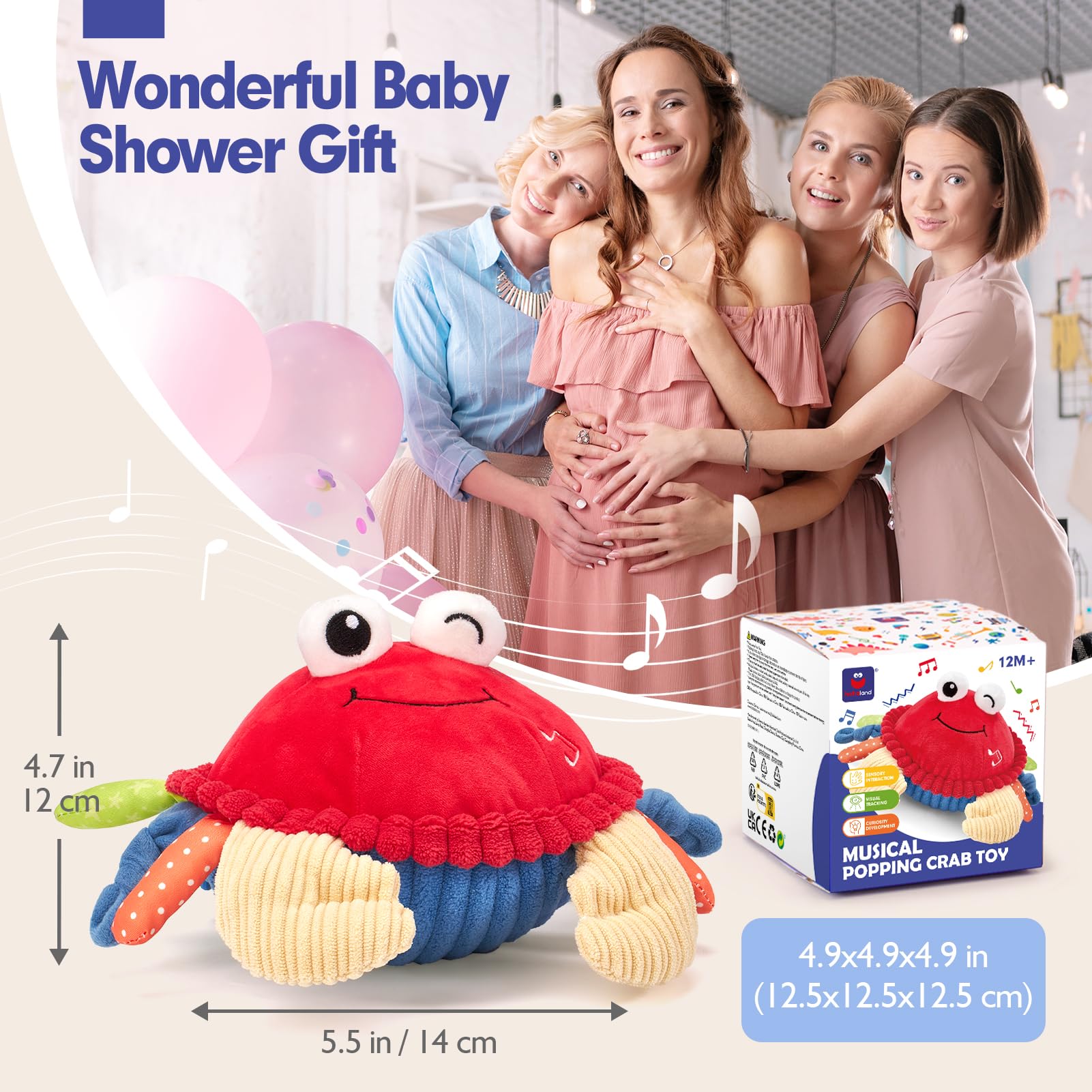 hahaland Baby Toys 12-18 Months - Crawling Musical Dancing Walking Moving Bouncing Learning Crab Tummy Time Toy Sensory Toddler Travel Toys for 1-3 Year Old Christmas Birthday Gifts Stocking Stuffers