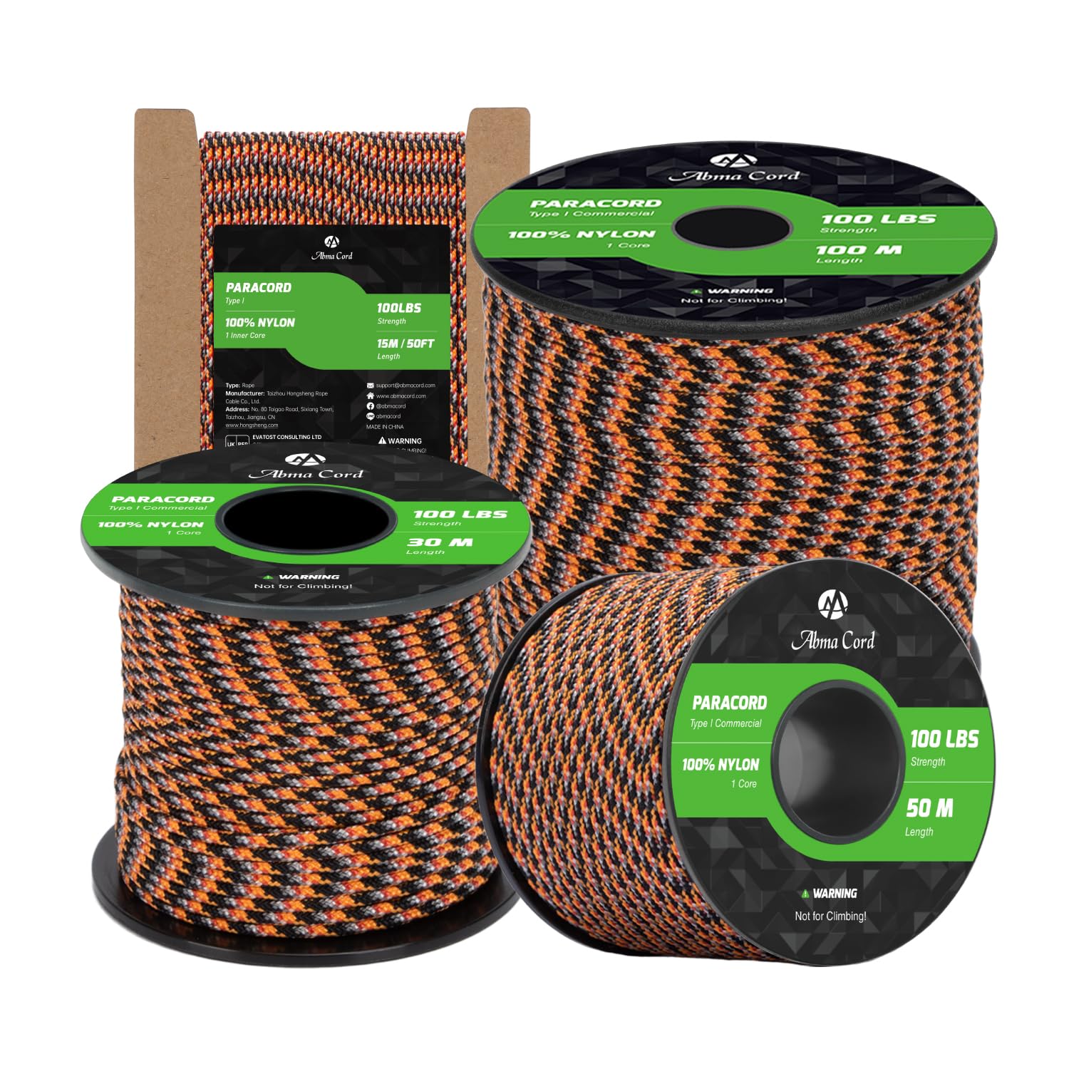 Abma Cord Paracord 2mm 30m 100% Nylon Rope 1 Strand Type I Parachute Cord - Max. 45kg (100lbs) - Summer Sunrise (Lava)