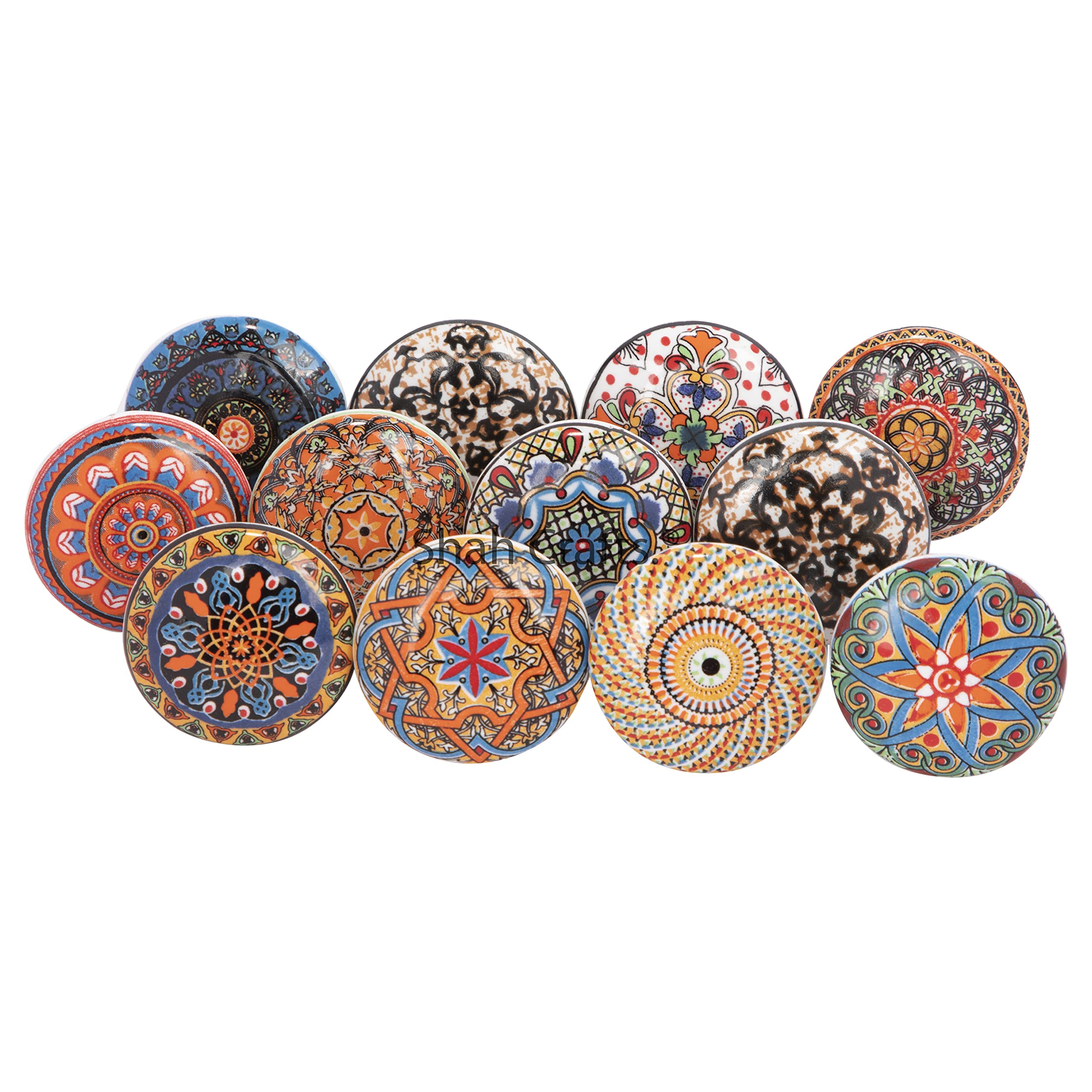 Shah Crafts.Ceramic Door Knobs Set of 20 Assorted Designs Handmade Door Knob Vintage for Interior Furniture, Cabinet Cupboard Wardrobe Drawers Pulls Handles